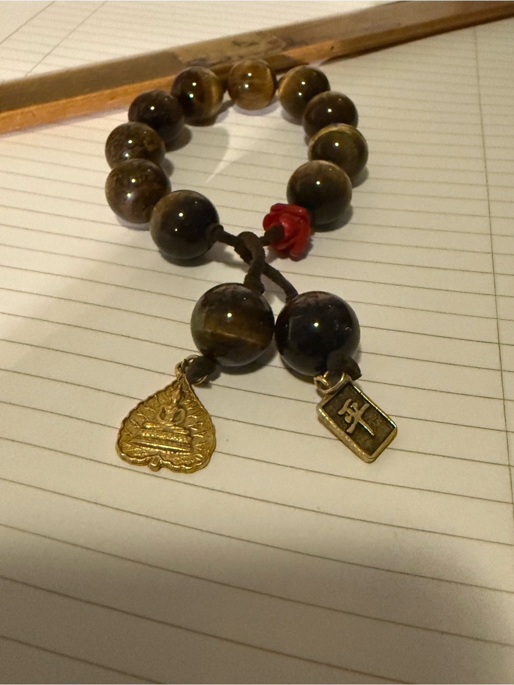 Tiger Eye Beaded Bracelet with Gold Charms